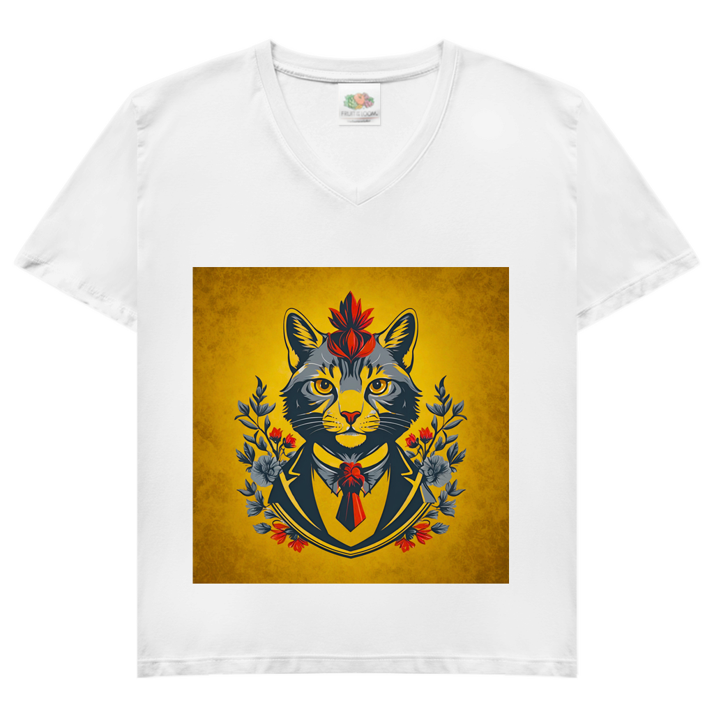 Damen Basic V-Neck T-Shirt Cats
