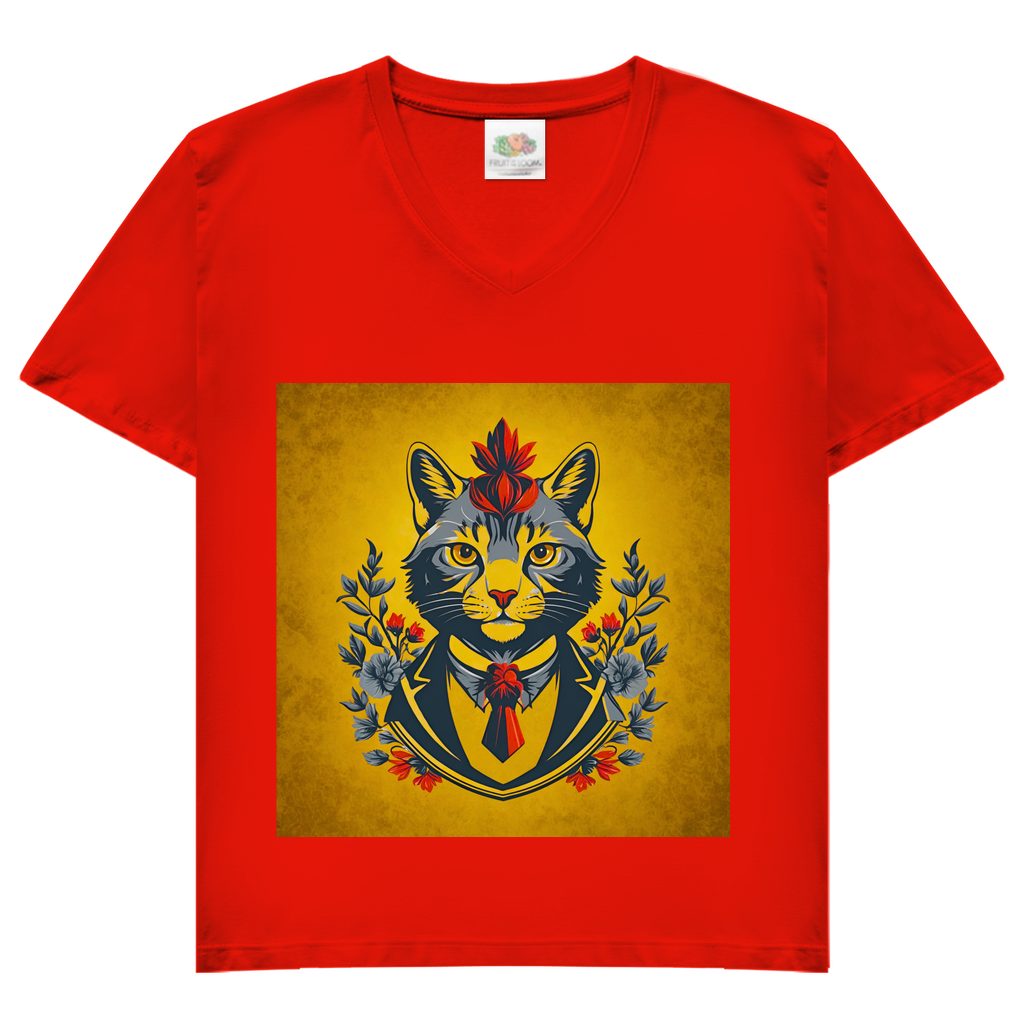 Damen Basic V-Neck T-Shirt Cats