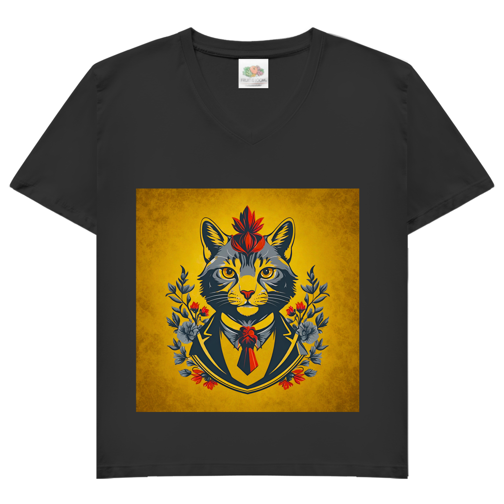 Damen Basic V-Neck T-Shirt Cats