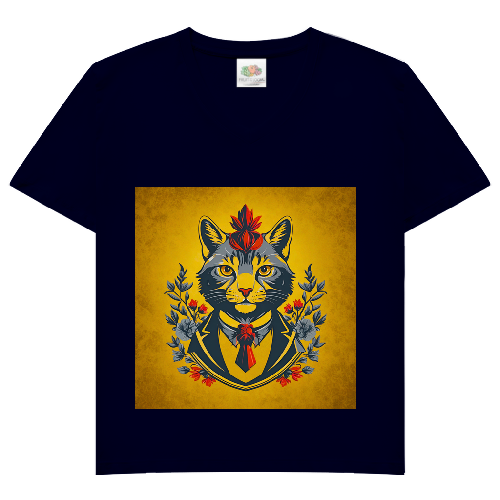 Damen Basic V-Neck T-Shirt Cats