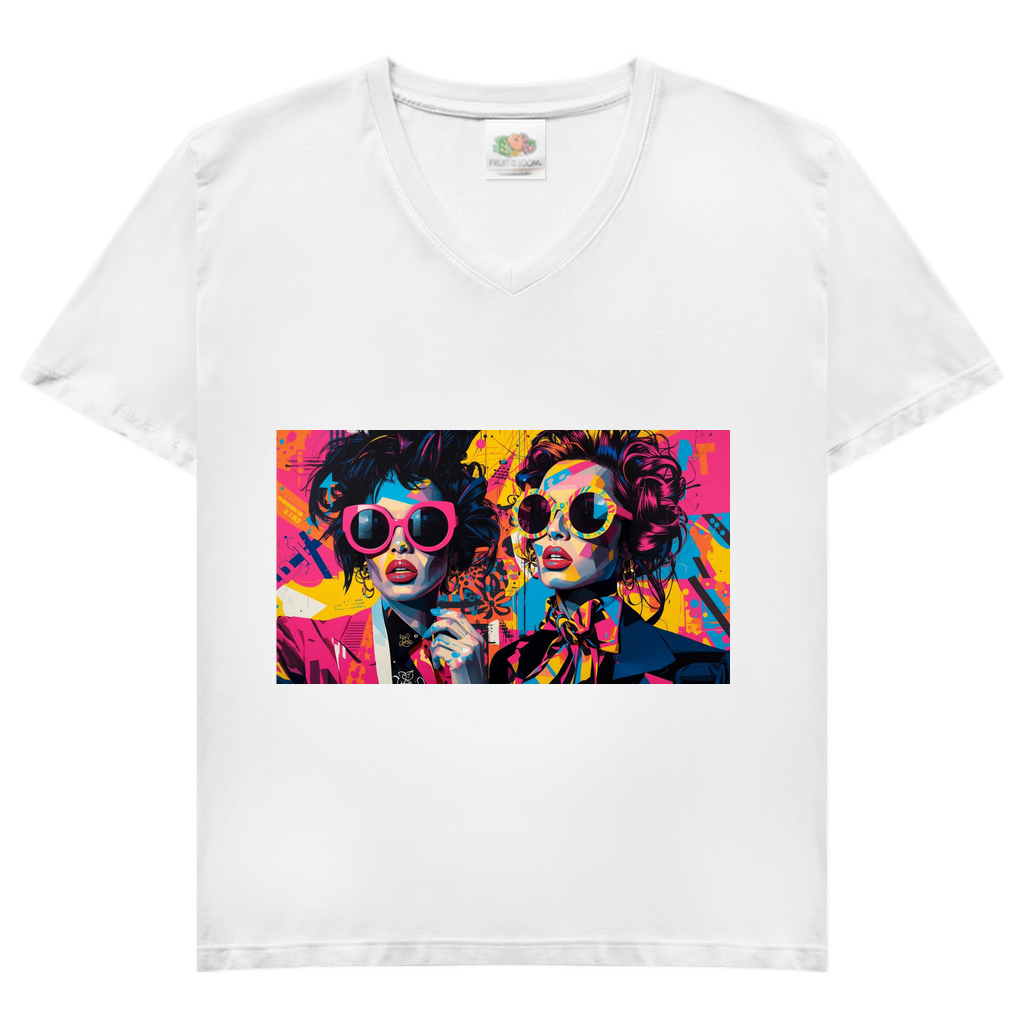 Damen Basic V-Neck T-Shirt Sunglass