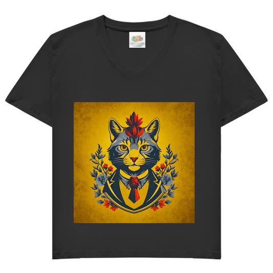 Damen Basic V-Neck T-Shirt Cats