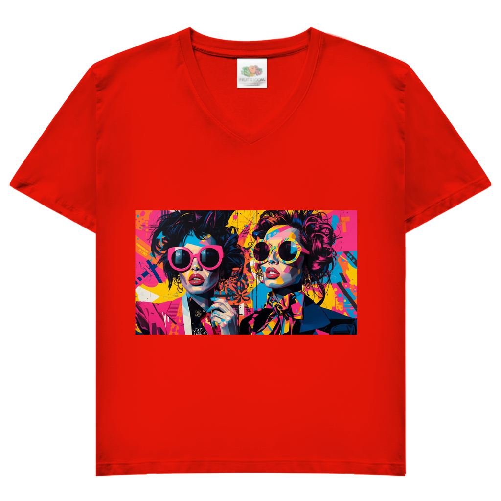 Damen Basic V-Neck T-Shirt Sunglass