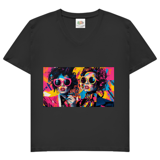 Damen Basic V-Neck T-Shirt Sunglass